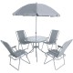 Zestaw mebli ogrodowych stół 4 krzesła i parasol szary